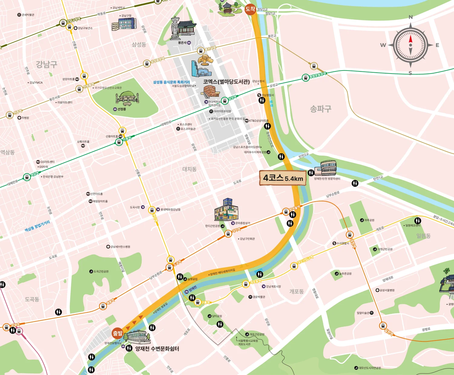 강남둘레길 4코스 지도